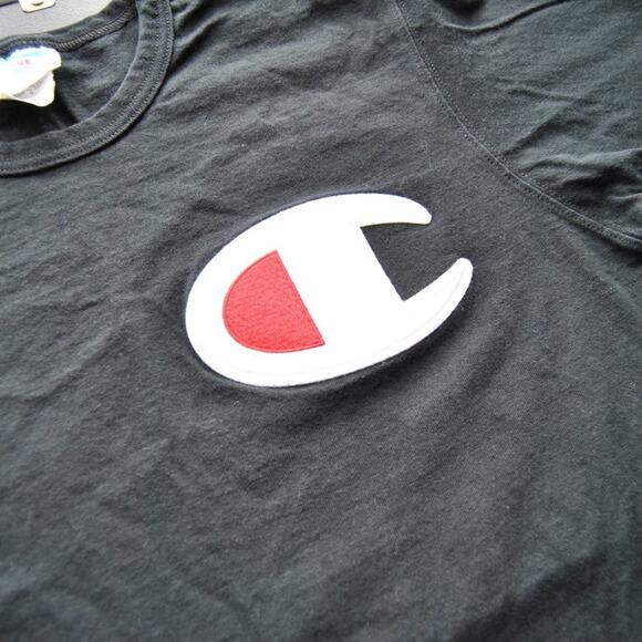 Champion Large Black w/ White & Red Logo Short Sleeve Shirt - Picture 2 of 5